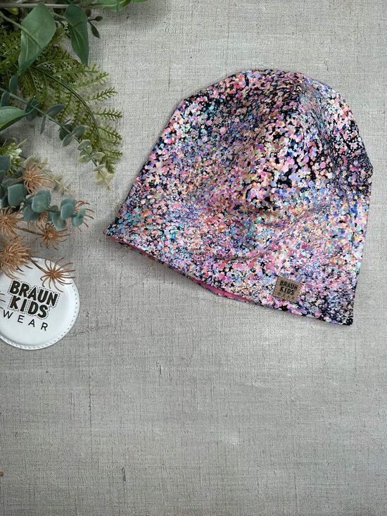 Starpsezonas beanie cepure -  Rozā raibumiņi 52-54.izm